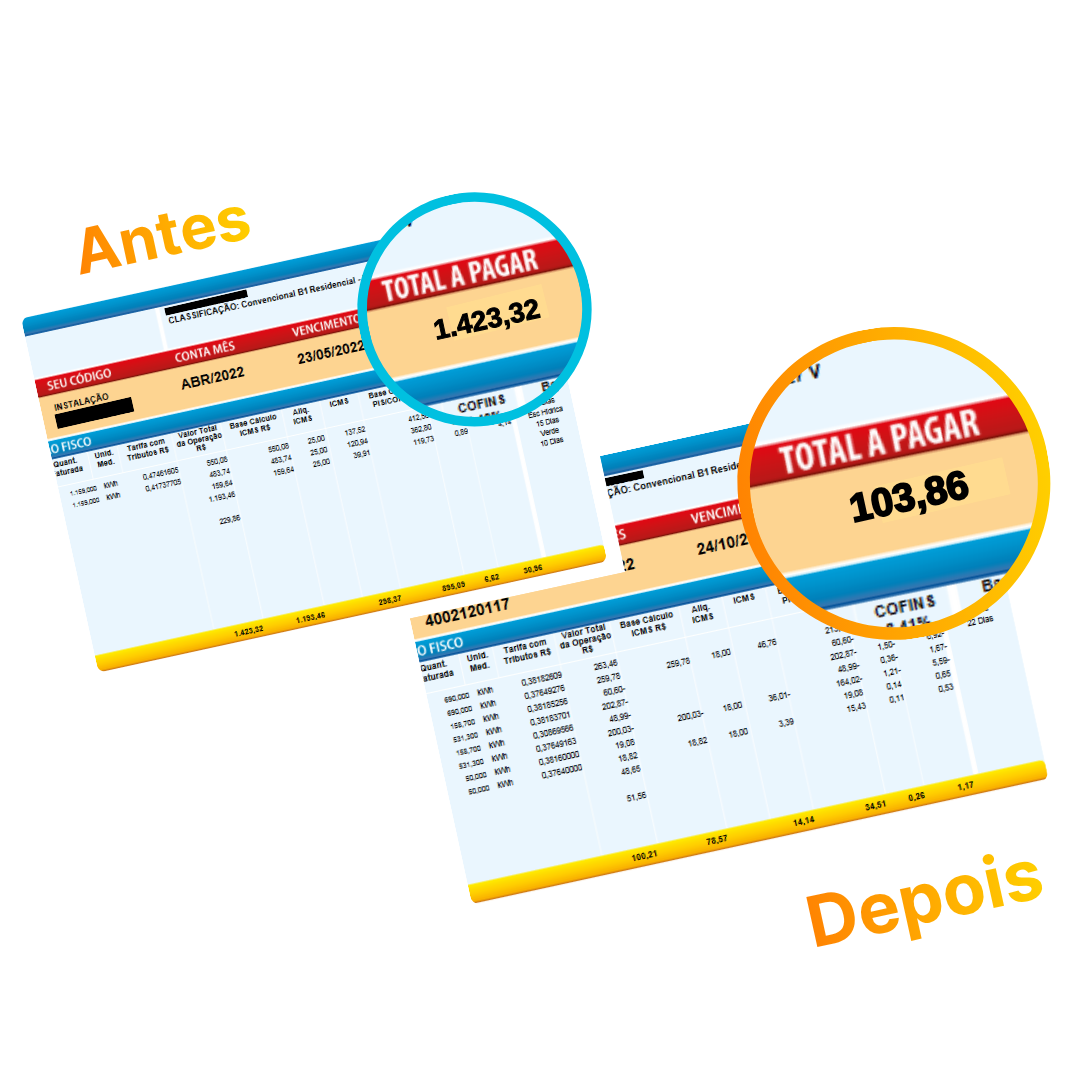Comparativo de conta de energia: antes e depois da energia solar